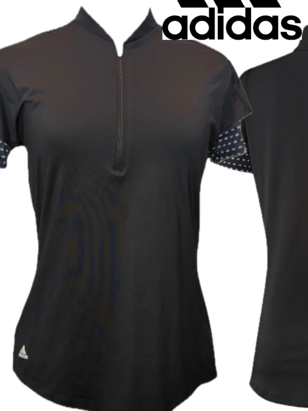 Adidas Ultimate 365 Printed Black Quarter-Zip Short Sleeve Golf Shirt Size L - Picture 14 of 14